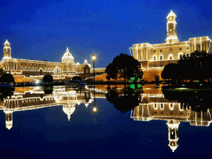 Parliament building illuminated for Independence day