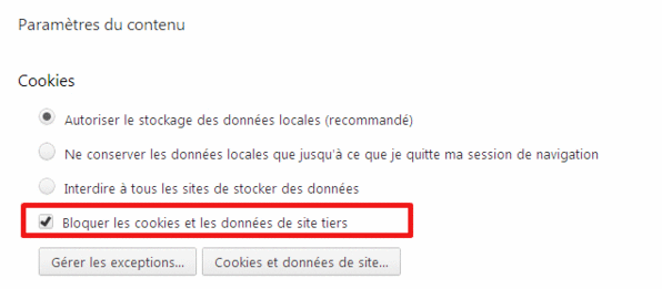 bloquer les cookies tiers, Chrome (2)